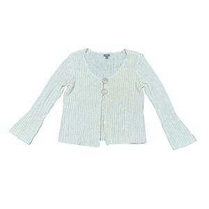 J. Jill Cream Butter Yellow Chunky Knit Cotton Cardigan Sweater Large Boho Beach